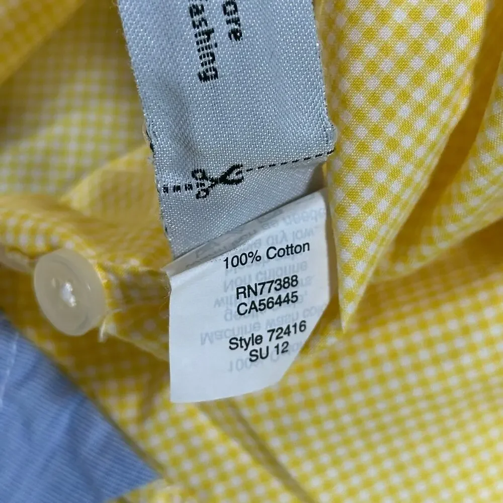 J Crew Sewn For Men's‎ Yellow Gingham Button Down Shirt Size M 15-15.5